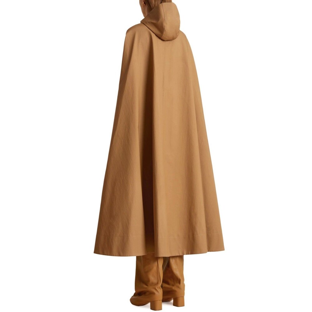 $3800 Khaite Roygen Women's Hooded Cotton Blend Cape Coat Jacket in Khaki Size S - Picture 2 of 6